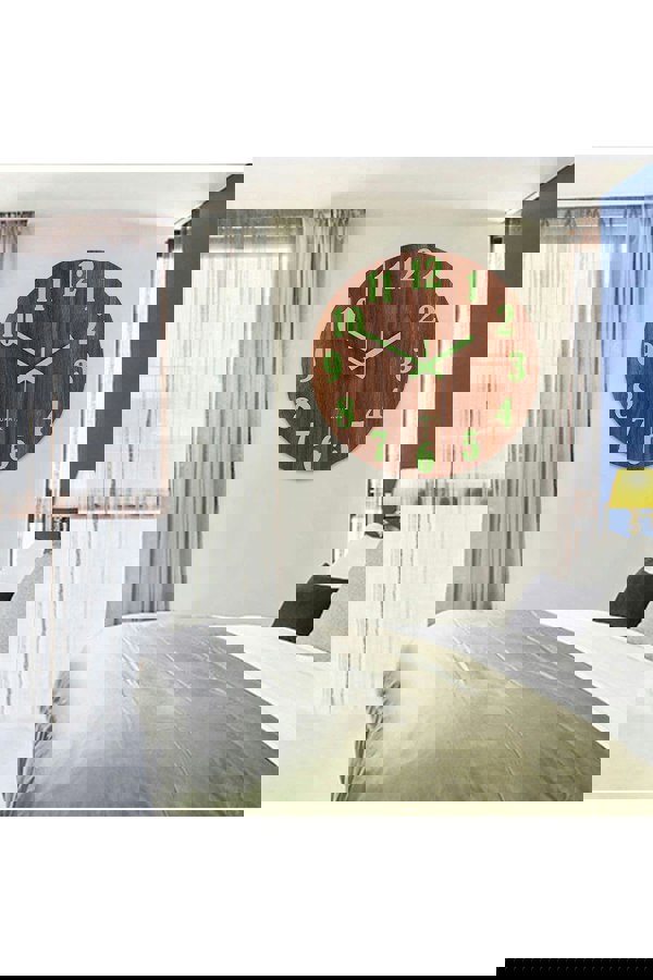 Living and Home 30cm Imitation Walnut Grain Luminous Arabic Numerals Wall Clock