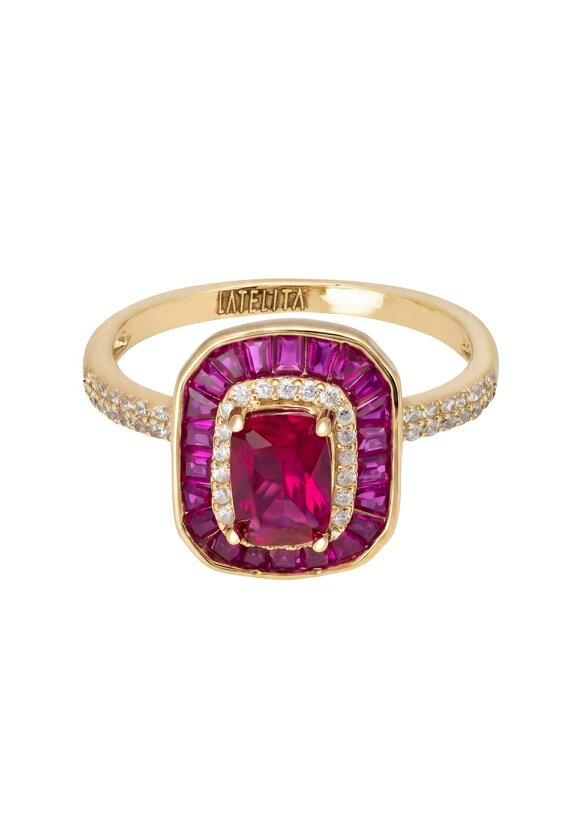 Latelita Great Gatsby Ruby Cocktail Ring Gold