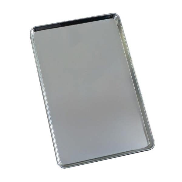 Large stainless steel baking tray with a smooth, shiny surface, ideal for use in the KuKoo commercial pizza oven