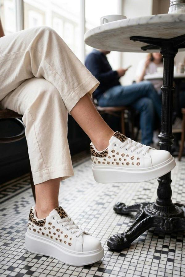 Cosima Studded Leopard Back Platform Trainers - Leopard