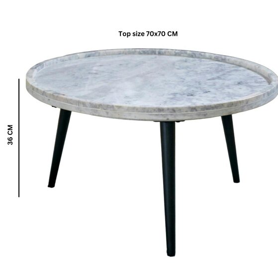 Wyld Haus Alabama Light Grey Marble Top Coffee Table With Black Metal Legs