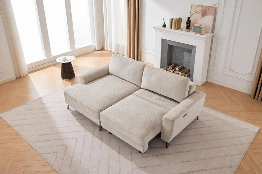 Radford Left Hand Chaise with Power Roll Out - Beige