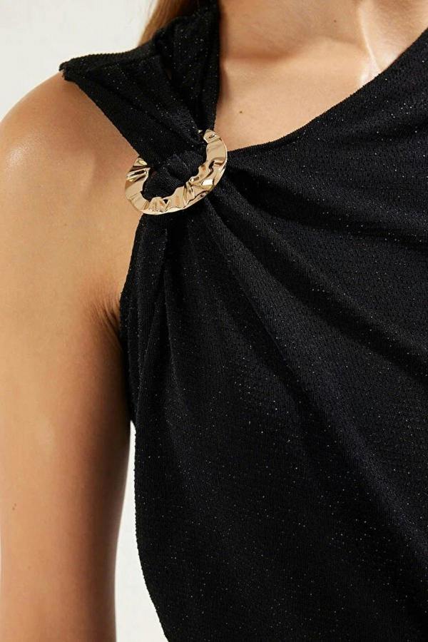 WOVCOR Accessory Detail Snap Button Glitter Knitted Bodysuit