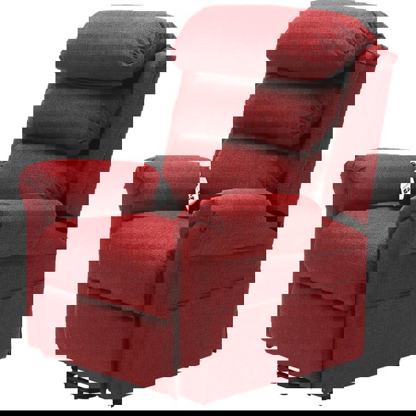 Dual Motor Rise and Recline Armchair - Waterfall Pillow - Red Chenille Fabric Loops
