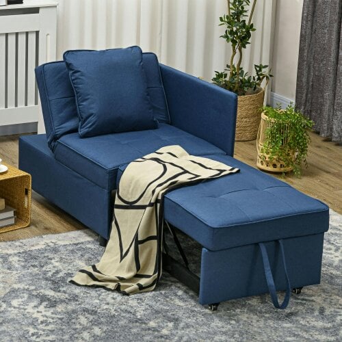 Wyld Haus Sumima Fabric Blue 3 In One Convertible Single Sofa Bed With 5 Position Adjustable Back