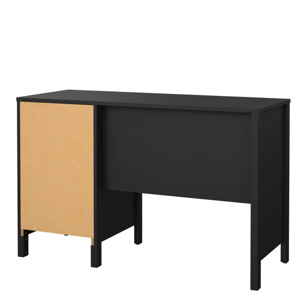Wyld Haus Wildberry Matt Black Wooden Desk 3 Drawers Leather Handles