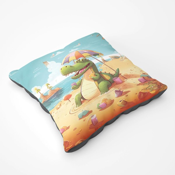 Warren Reed A Crocodile On A Beach Holiday Floor Cushion