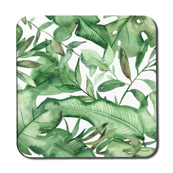 Benjamin Tate Design Watercolour Green Tropical Leaves Coaster Set