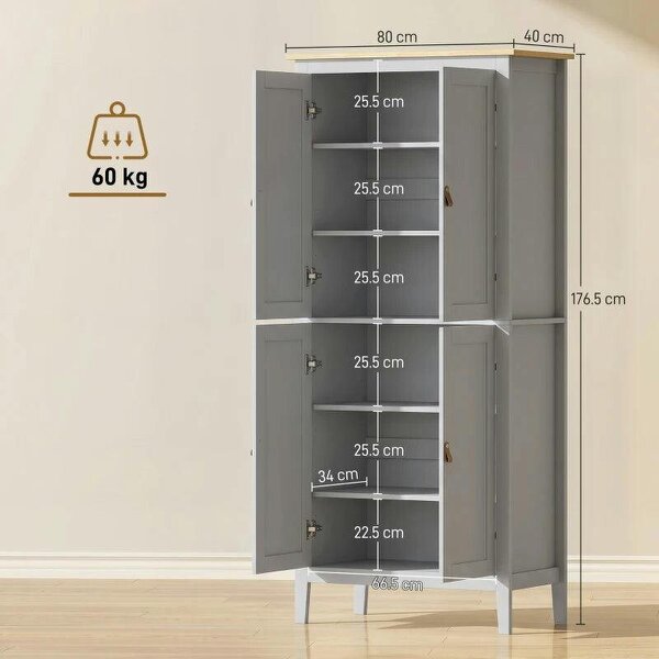 Tall Pantry Cupboard with Motion Sensor LED Light - Grey