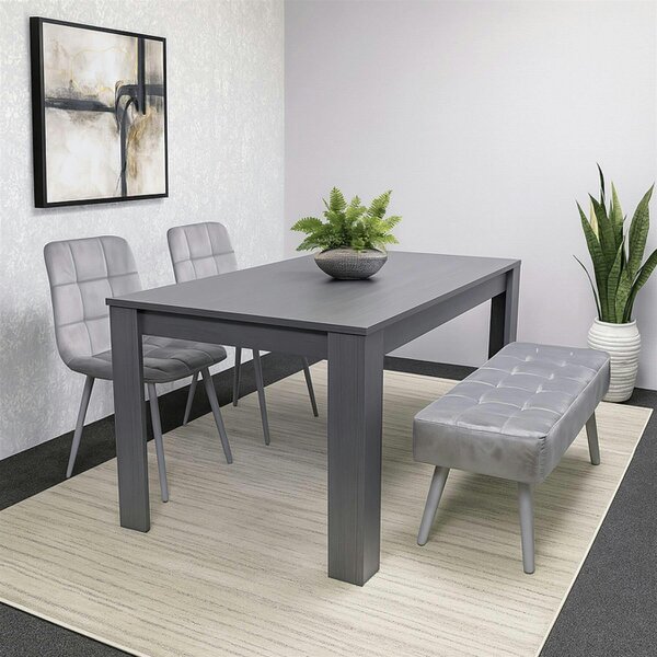 Kosy Koala Modern Dark Grey Dining Table Set with 2 Grey Velvet Chairs And 1 Grey Bench