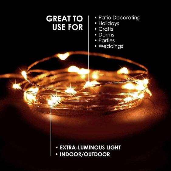 Shatchi 4m 40 LED Fairy String Lights, Silver Copper Wire, Warm White, Battery Operated, Waterproof, 2 Pack