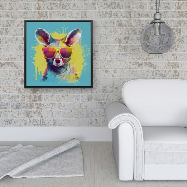 Warren Reed Splash Art Wallaby In Glasses Framed Canvas