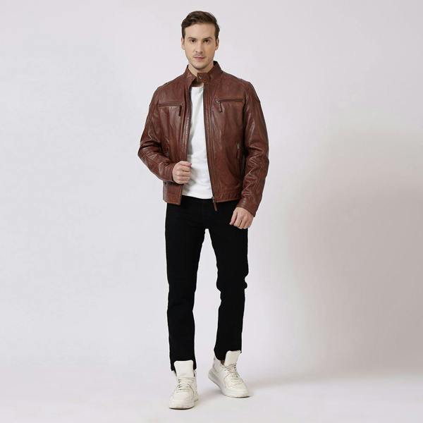 Brown Moto Leather Jacket for men