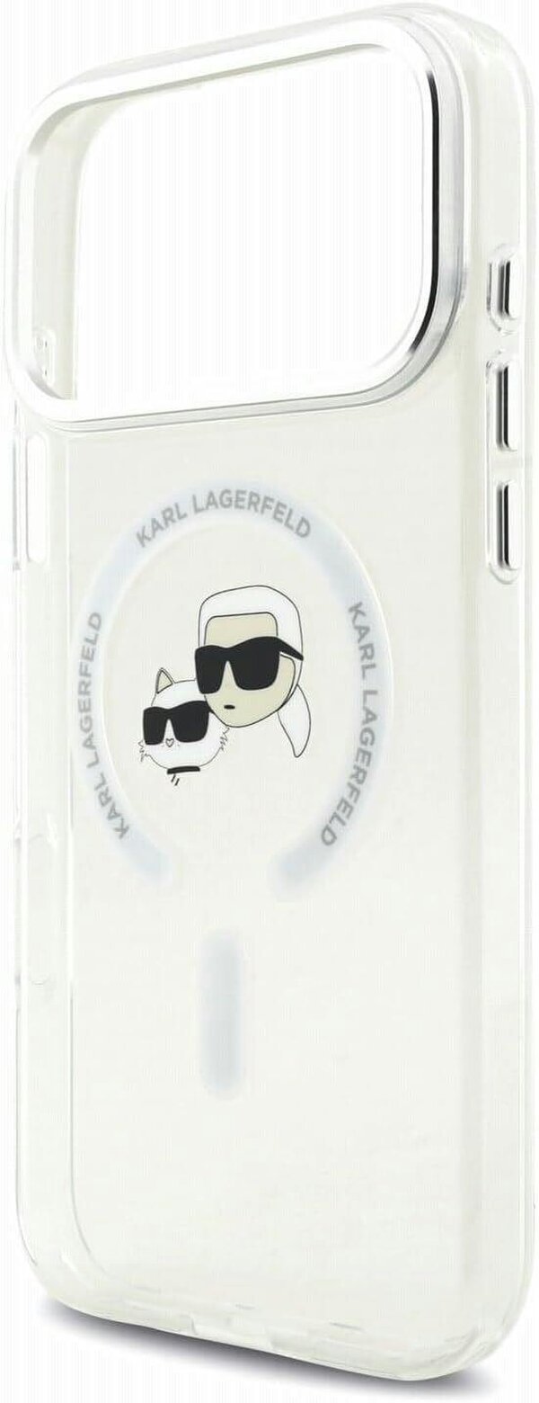 Karl Lagerfeld IML Karl & Choupette Head Metal Frame Case with MagSafe for iPhone 17/18 Pro Max 6.9" Clear - KLHMP18XHLSKCH