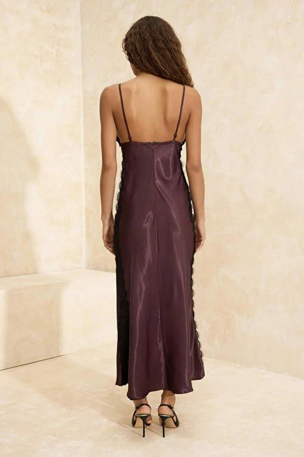 WOVCOR Woven Satin Maxi Dress with Lace Details