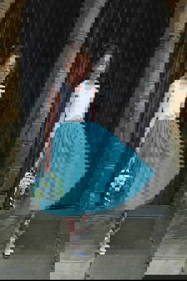 UK Flower Girl Boutique Bohemian Classic Dress - Teal Tea Length