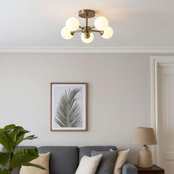Pagazzi Lighting Lior 5-Light Antique Brass Semi-Flush Ceiling Light