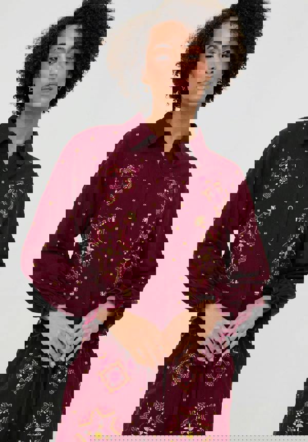 Raffya Penny Boxy Embroidered Shirt In Aubergine