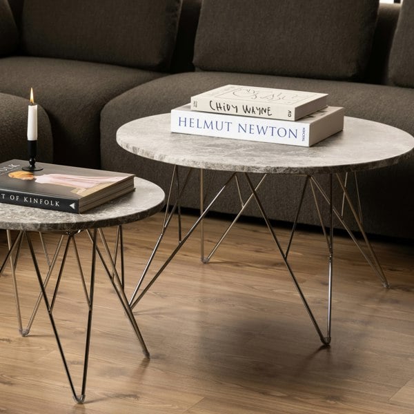 Furniture To Go Prunus Round Coffee Table with Grey-Brown Marble Top
