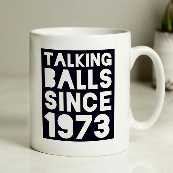 Personalised 'Talking Balls' Since Mug - alternative angle