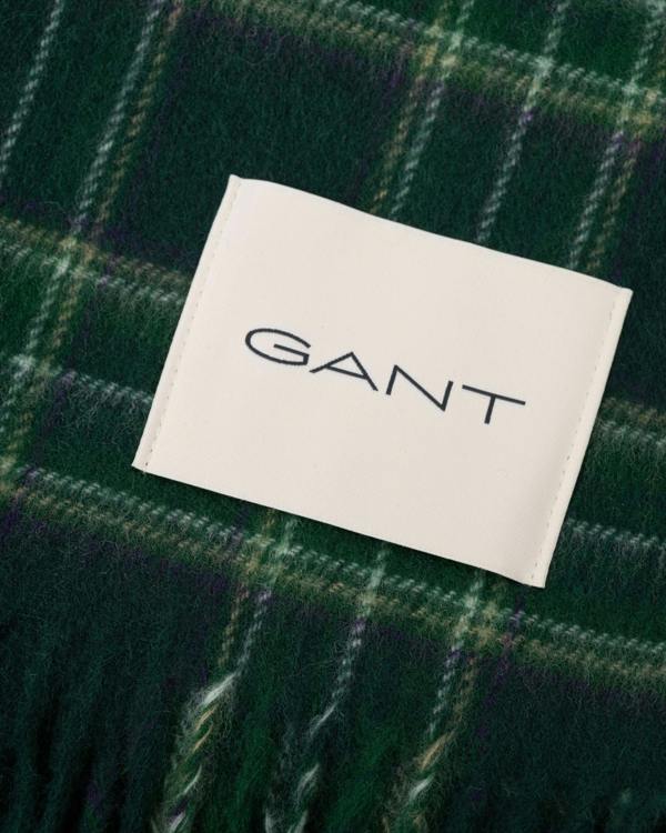 Logo shot of GANT Mens Checked Wool Scarf - 374 Tartan Green