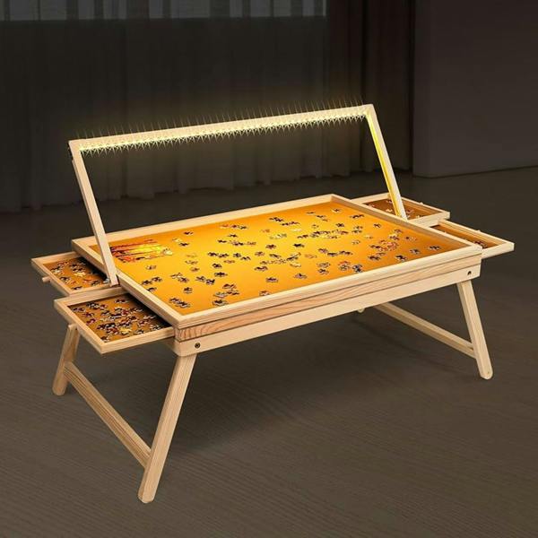 Gr8 Home LED Puzzle Table 1000 Piece Jigsaw Board Wooden With Drawers Storage And Light