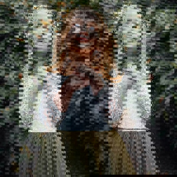 Beautifl young girl in a Bohemian Classic Long Sleeve Dress - Olive Green