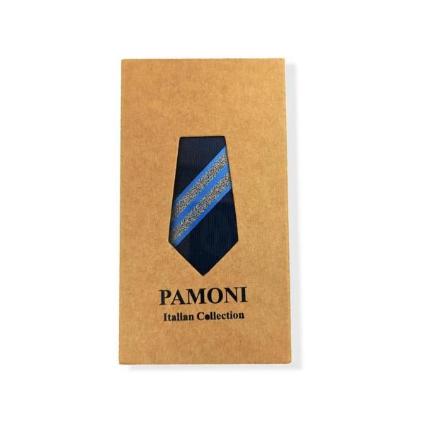 Blue Silver Bold Stripe Tie & Pocket Square Set