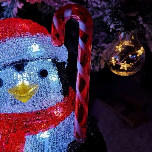 Samuel Alexander 30cm LED Soft Acrylic Penguin with Candy Cane Christmas Decoration