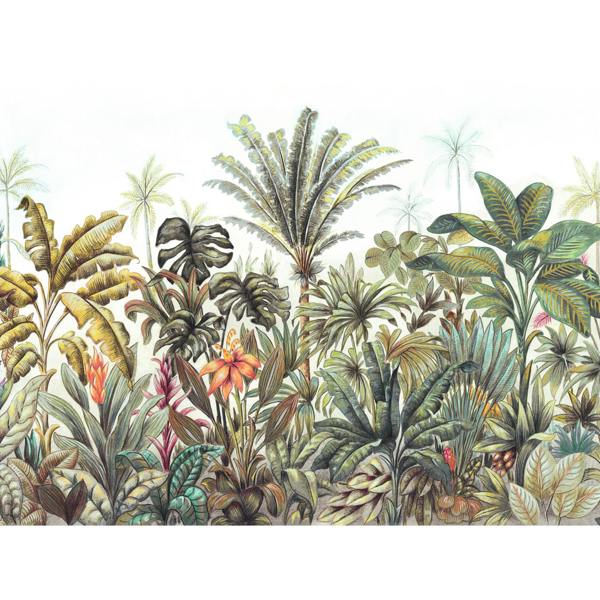 Grandeco Hayley Jungle Palm Trees 7 Lane Textured Mural, 3.71 x 2.8m, Multi Green