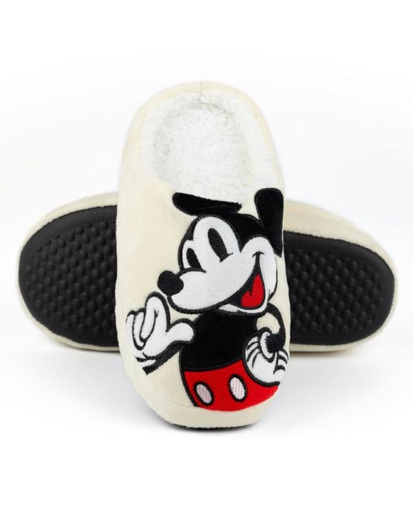 Disney Mickey Mouse Womens Beige Smiling Mule Slippers
