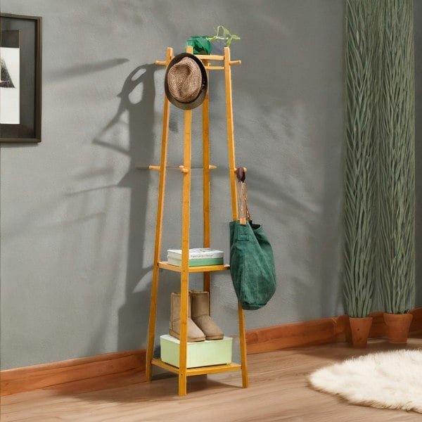 Rafaelo Mobilia Bamboo Coat Rack Stand With 3 Shelves