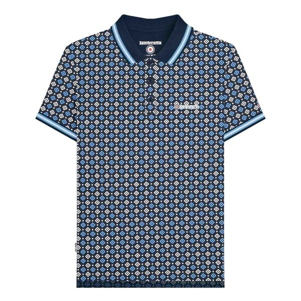 Lambretta Mens SS25 Geometric Polo Shirt - Navy/Azure
