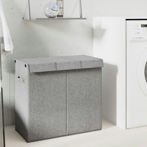 Berkfield Foldable Laundry Hamper Grey 64.5x34.5x59 cm Faux Linen Fabric