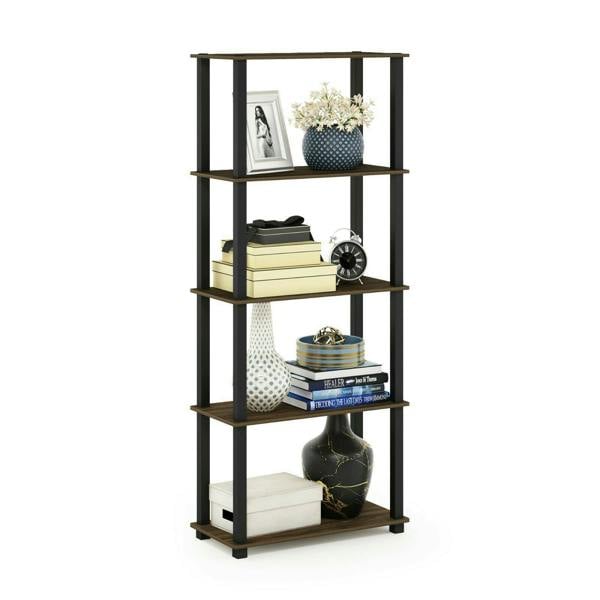 WALPLUS Turn-S-Tube 5-Tier Multipurpose Shelf Display Rack with Square Tubes, Columbia Walnut/Black perfect for organized storage and display