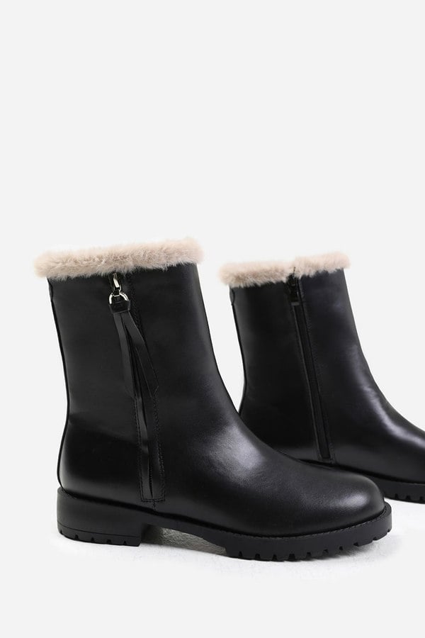 Where's That From Artic Mid Calf Boot With Fur Trim in Black Faux Leather