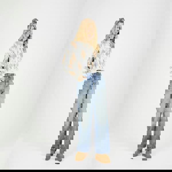 Brave Soul Cream Round Neck Argyle Knit Cardigan - Cream Image 3