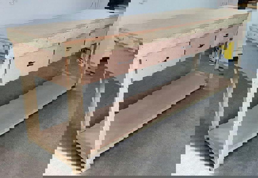 Wooden MDF Top Workbench – Durable Tool Cabinet with Multiple Drawers, Ideal for Dry Indoor Spaces Such as Garages, Workshops, and Studios