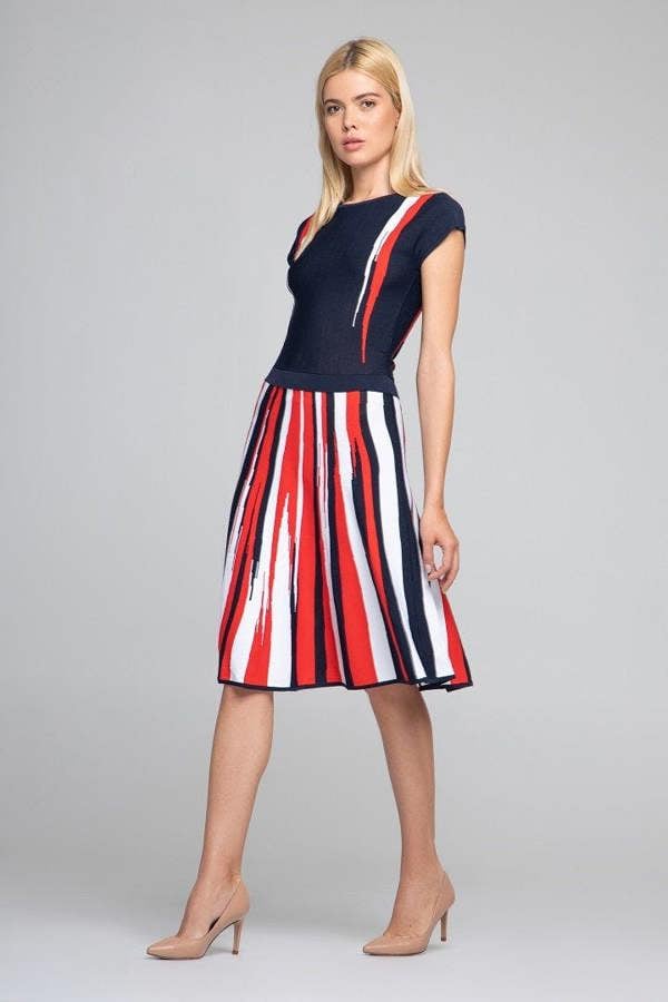Rumour London Iris striped knitted fit and flare dress in navy and red