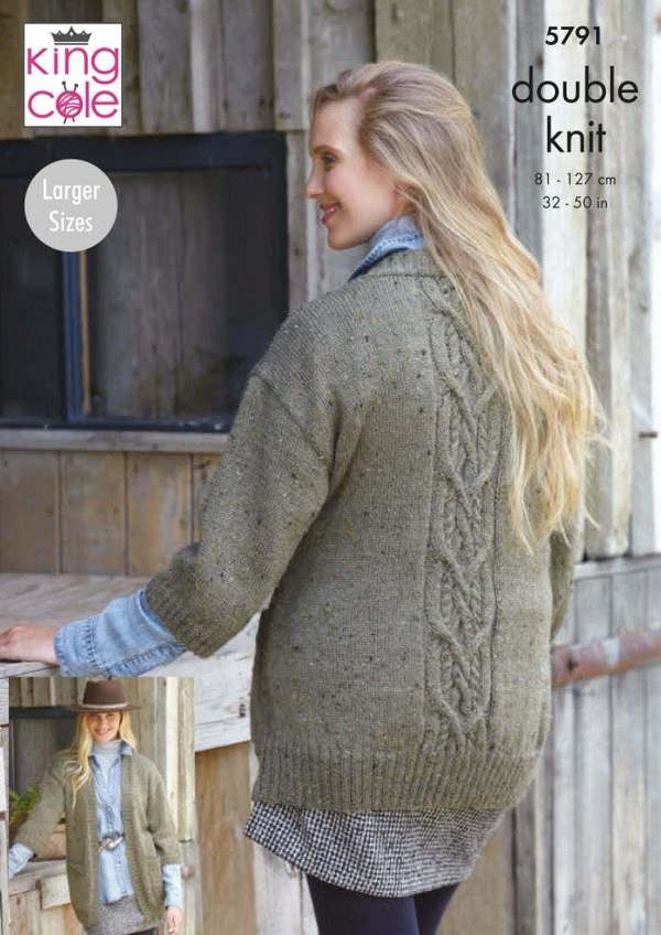 King Cole Homespun DK Knitting Pattern 5791, Cardigans for Women, 32 - 50 Inches