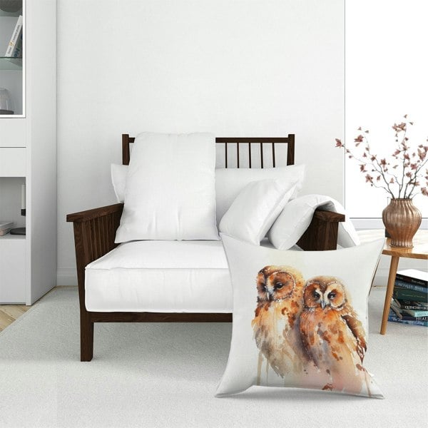 Warren Reed Loving Tawny Owls Watercolour Floor Cushion