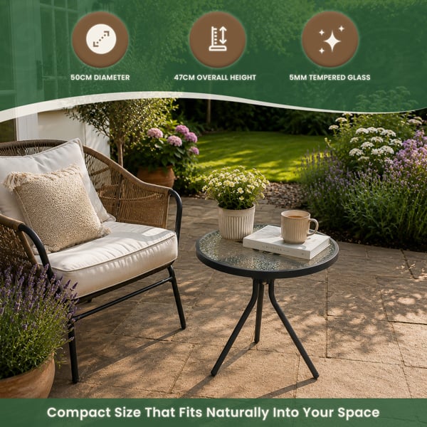 Metal Framed Glass Top Garden Side Table
