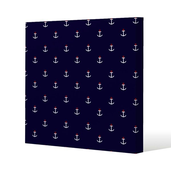 Benjamin Tate Design White & Red Anchors on Navy (Canvas Print)