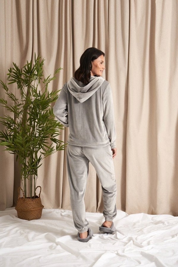 Velour Hoody Jogger Set in GreyLoungewear