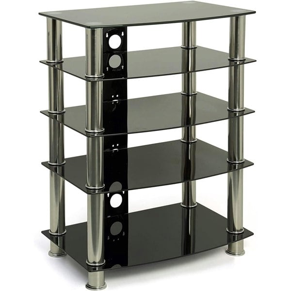 Centurion Supports Galago 5-Shelf Premium Black Glass with Silver Legs AV Rack