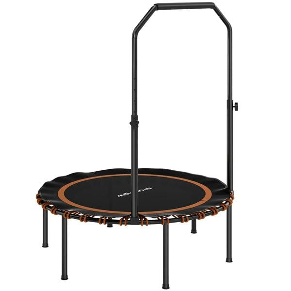 40-inch foldable fitness trampoline rebounder with black handle, round black bed and orange springs