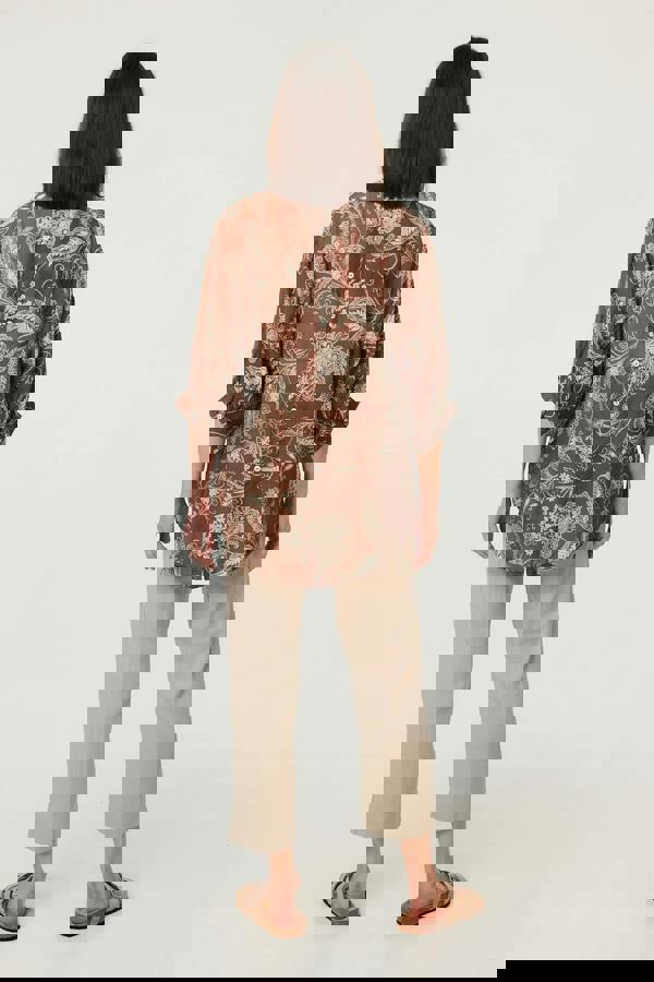 Beige | Paisley Print 3/4 Sleeve Relaxed Blouse