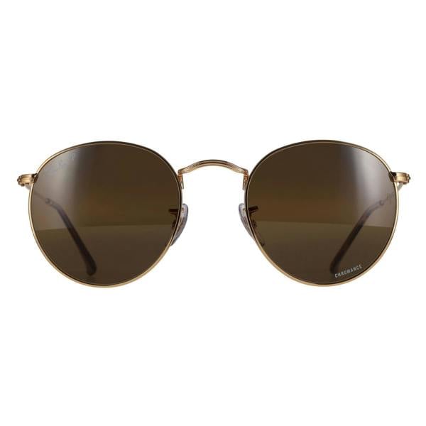 Ray-Ban Sunglasses Round Metal RB3447 001/G5 Gold Silver Brown Polarized Chromance