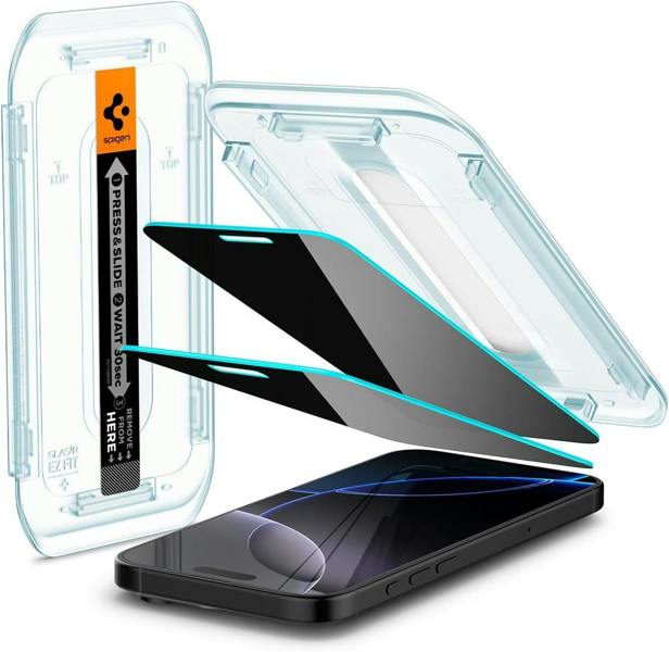 Spigen Glastr EZ Fit Privacy Film Screen Protector 2 Pack for iPhone 16 Pro Max 6.9" - AGL07908