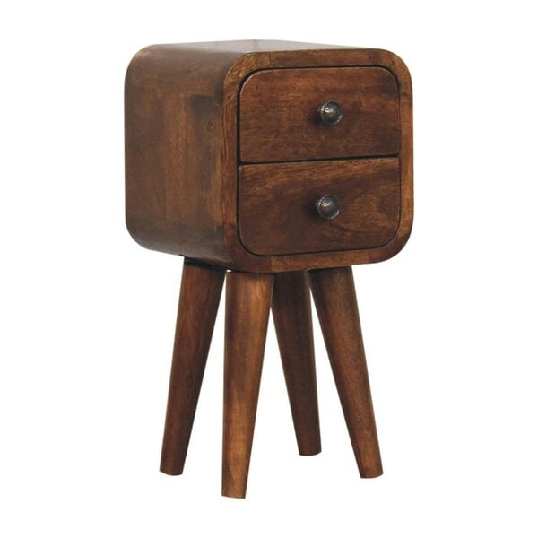 Wyld Haus Cagliari Small 2 Drawer Curved Chestnut Mango Wood Bedside Table